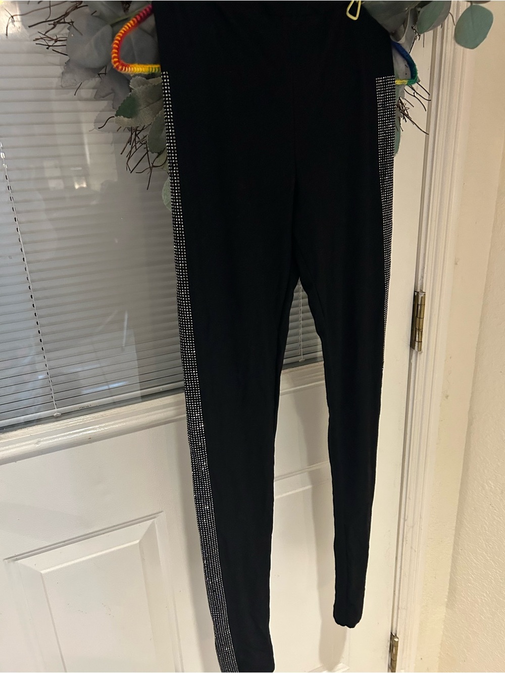 Vocal Black Leggings with Rhinestone Side Stripe